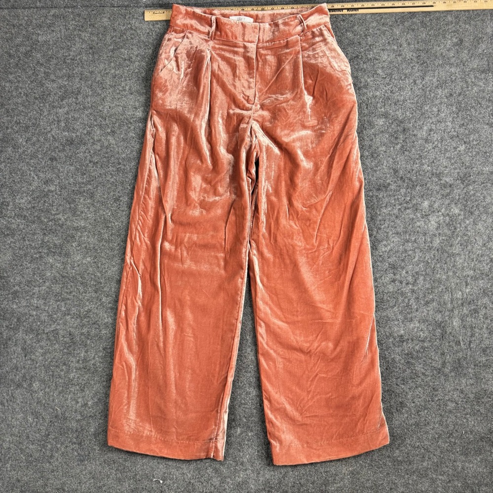LOFT Pants Womens Size 8 Pink Velvet Wide Leg Pleated High Rise New 24556